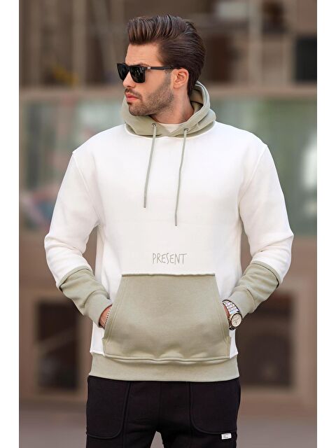 Madmext Ekru Kapüşonlu Cep Detaylı  Erkek Hoodie 7071 - S000256165-19965