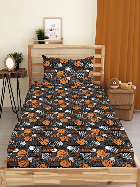 Evmila Basketbol Desenli Baskılı Tek Kişilik Lastikli Çarşaf Seti - S000123729-23173