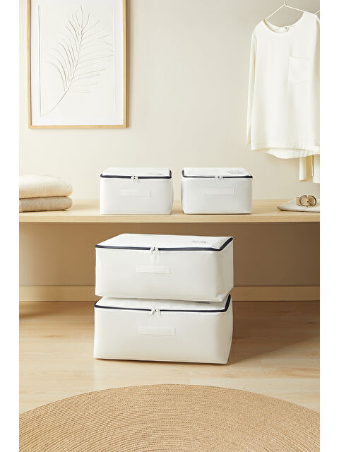 Ocean Home Textile 4'lü Lacivert Fermuarlı Beyaz Renk Stuff & Things Hurç Set - S000497599-20063