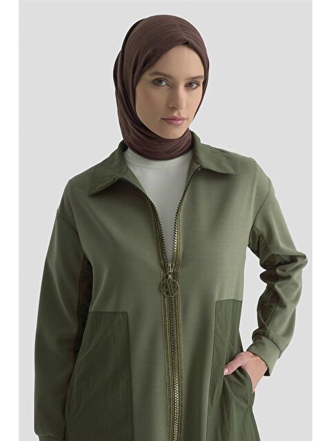ARMİNE Paraşüt Kumaş Mixli Örme Hırka 25Kt5626 Haki - S000489750-18547