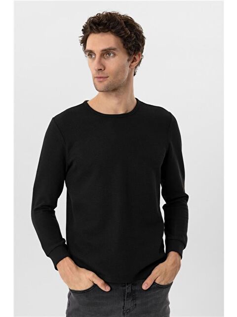 Süvari Siyah Slim Armürlü Bisiklet Yaka Triko - S000460427-19351