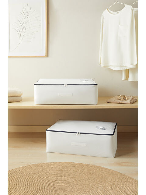 Ocean Home Textile 2'li Büyük Boy Lacivert Fermuarlı Beyaz Renk Stuff & Things Baza Altı Hurç Set 62 x 46 x 22 cm - S000497600-20063