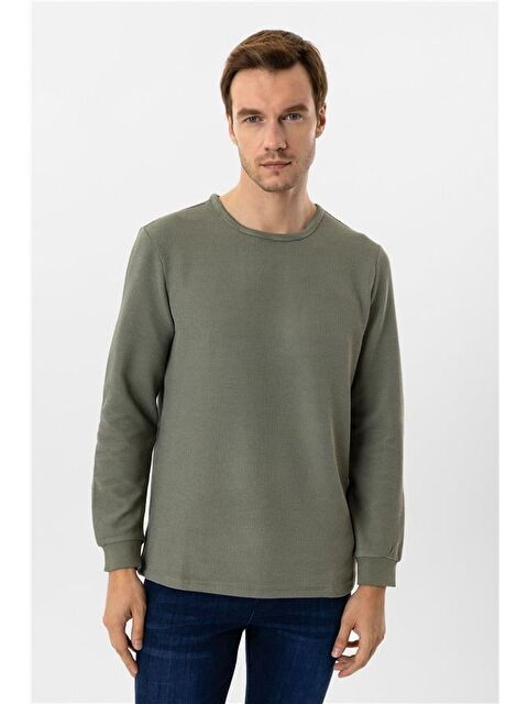 Süvari Yeşil Slim Armürlü Bisiklet Yaka Triko - S000460427-18194