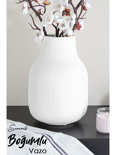 Meleni Home Seramik Boğumlu Çizgili Vazo - S000387440-20063