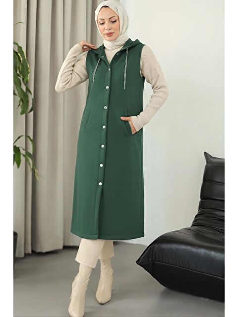 Tofisa Düğmeli Zincir Detaylı Kaşe Yelek Zumrut - 28035-ZUMRUT - S000483628-18709