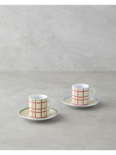 English Home Vibe Porselen 4 Parça 2 Kişilik Kahve Fincan Takımı 80 ml Renkli - S000497595-37243