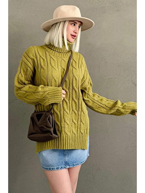 Madmext Yeşil Boğazlı Triko Kazak Mg2376 - S000437740-18194