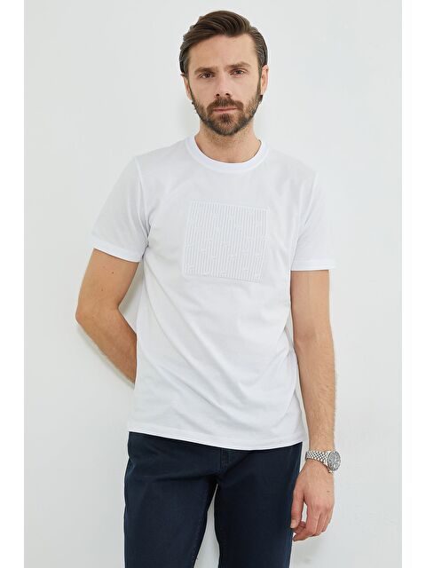 Fullamoda Kabartma Baskılı Bisiklet Yaka Tişört