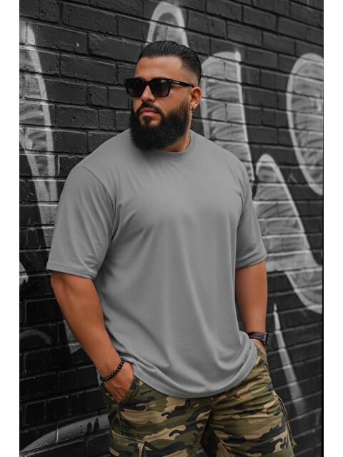 Oksit Kapty Erkek Büyük Beden Battal Basic Bisiklet Yaka Pamuklu T-Shirt Rahat Kesim Unisex Sevgili Kombin - S000500140-20600