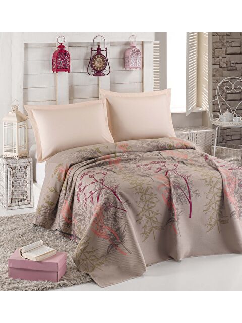 UPSTYLE Doğal Pike Baskılı Mega King 260x230cm Urla Bej - S000288526-19928