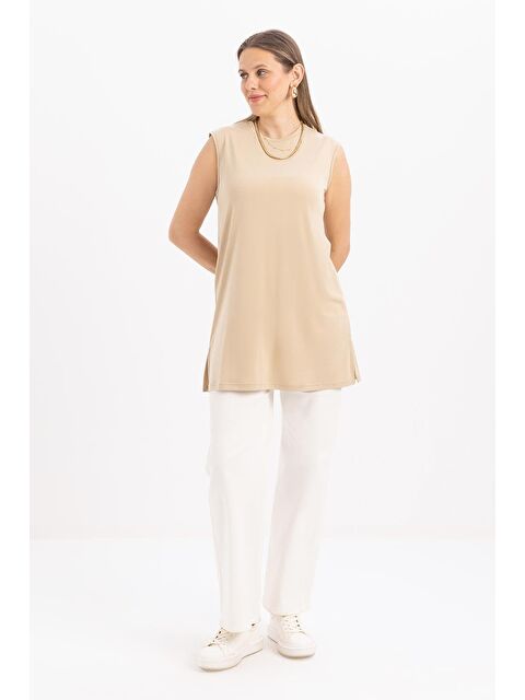 ALLDAY Bej-Basıc Sıfır Kol İçlik Tunik - S000500125-19928
