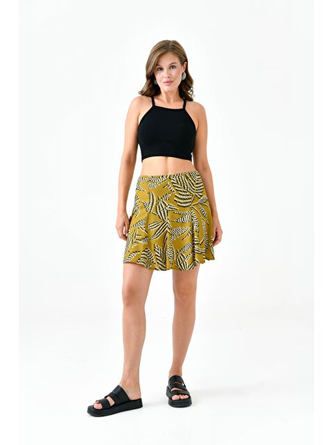 Saade Açık Haki Godeli Mini Boy Dokuma Etek;