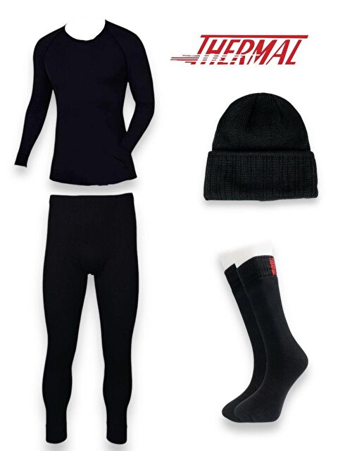 Tutku Elit Erkek Siyah Yüksek Kaliteli Termal Takım Çorap Bere Seti - S000228983-22238