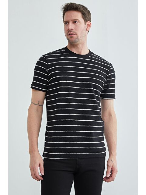 Fullamoda Çizgili Bisiklet Yaka Triko Tişört - S000515570-19351