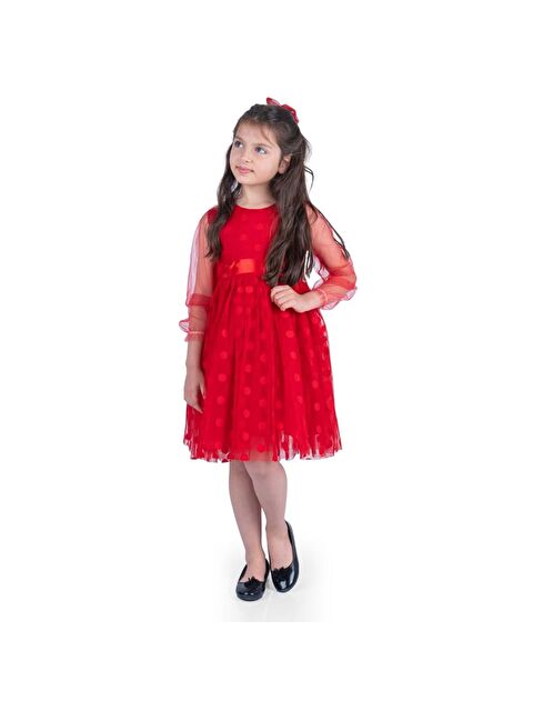 Mnk Baby & Kids Prenses İri Puanlı Tokalı Dantel Kumaş Kız Çocuk Elbise MNK0547 - S000396993-20045