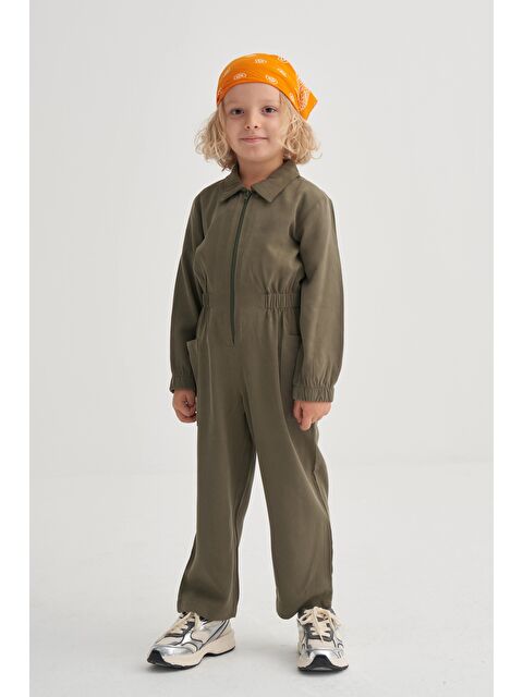 CİGİT Lyocell Önü Fermuarlı Tulum 2-7 Yaş Haki Yeşil - S000483021-18547