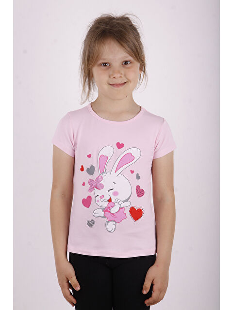 Toontoykids Kız Çocuk Kalpli Tavşan Baskılı Tişört