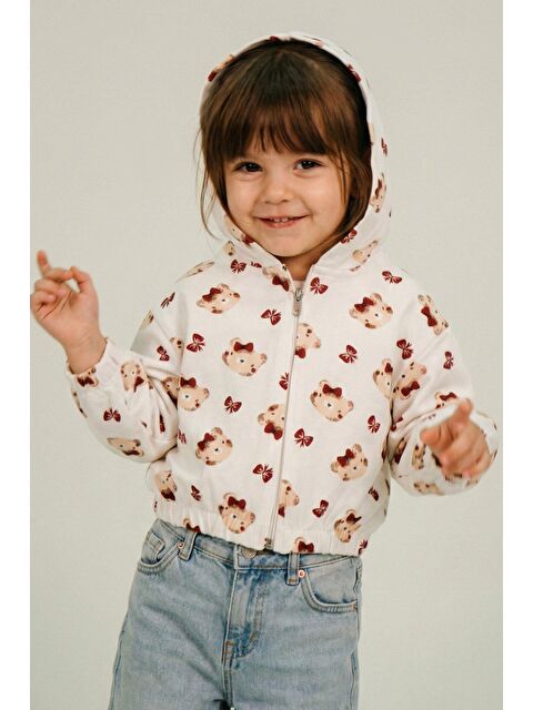 Breeze Kız Bebek Hırka Sevimli Fiyonklu Ayıcık Desenli Ekru (9 Ay-3 Yaş) - S000527130-19965