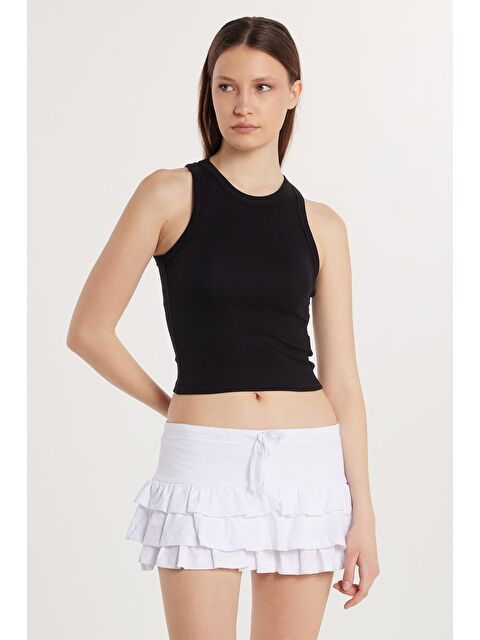 TUDORS Kadın Modal Kumaş Slim Fit Dar Kesim Bisiklet Yaka Siyah Body Atlet - S000521349-19351