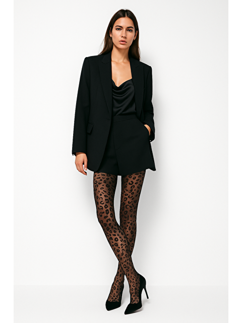 Katia And Bony Kadın Leopar Desenli İnce Külotlu Çorap Siyah - S000483643-19351