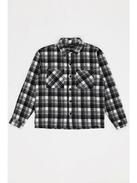 For You Man Oversize Ekoseli Çift Cep Siyah Oduncu Gömlek - S000325415-19351