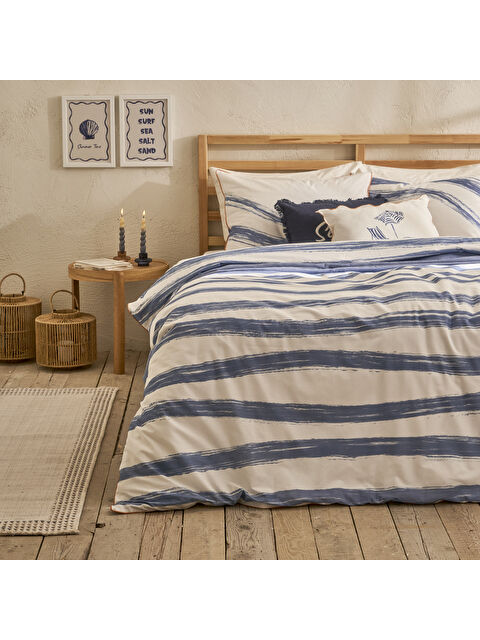 Bella Maison %100 Pamuk Saten Marine Tek Kişilik Nevresim Seti Mavi-Beyaz (160x220 cm) - S000393678-37368