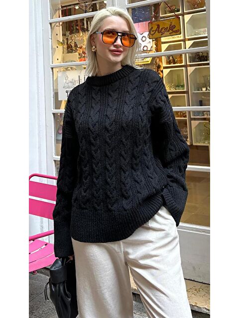 Madmext Siyah Bisiklet Yaka Oversize Triko Kazak Mg2009 - S000145746-19351