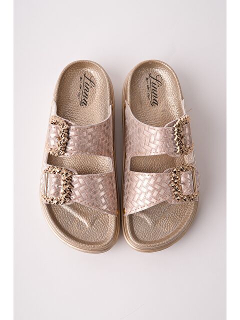 Muggo GLİTZA Parlak Dokulu Çift Tokalı Günlük Kadın Terlik - S000527693-19928