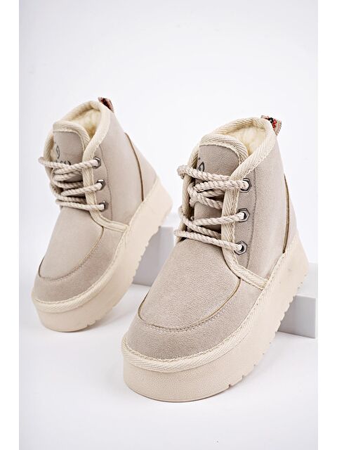 Muggo PUFFY Kalın Taban İçi Tüylü Bağcıklı Günlük Mini Yarım Çocuk Bot - S000286593-19928