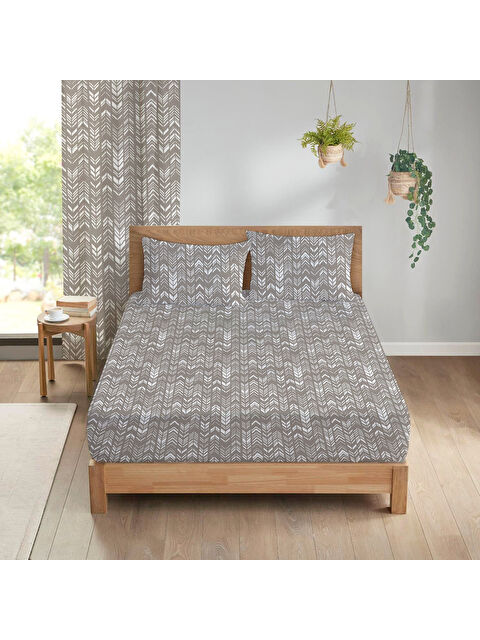 Evmila Modern Desenli Baskılı 180x200 Çift Kişilik Lastikli Çarşaf Seti - S000291104-23173