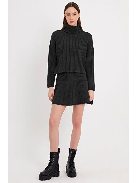 Sherin Antrasit Fitilli Etek Kazak Triko Takım - S000022861-29666