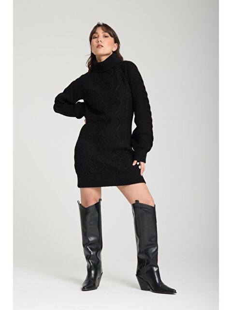 Sherin Siyah Balıkçı Yaka Triko Elbise - S000399148-19351