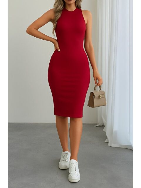 Jane's Kadın Omuzlardan Açık Bisiklet Yaka Janjan Krep Elbise - S000528689-19951