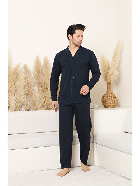Enisena Erkek %100 Pamuklu Boydan Düğmeli Pijama Takımı 12480 - S000492712-29672