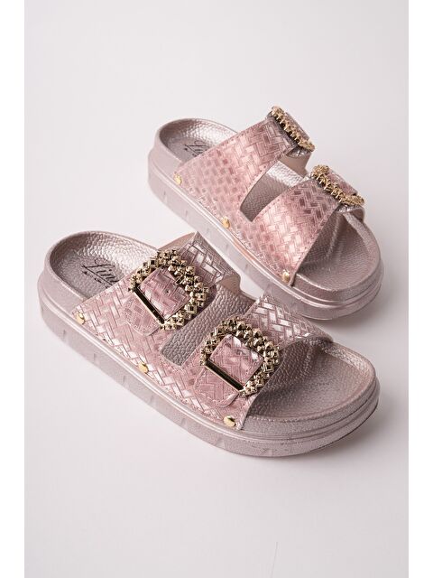 Muggo GLİTZA Parlak Dokulu Çift Tokalı Günlük Kadın Terlik - S000527693-7152