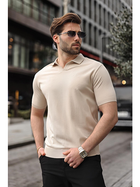 Madmext Taş Rengi Polo Yaka Triko Kısa Kollu Erkek Tişört E7463 - S000510534-25636