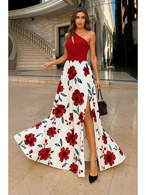 Jane's Kadın Tek Omuzdan Askılı Damla Detaylı üst Dalgıç Alt Süprem Maxi Elbise - S000528696-20045