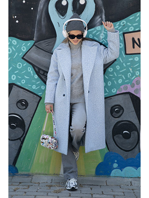 Lela Oversize Fit Mono Yaka Düğmeli Buklet Uzun Kaşe Kaban 6810236 - S000425087-3642