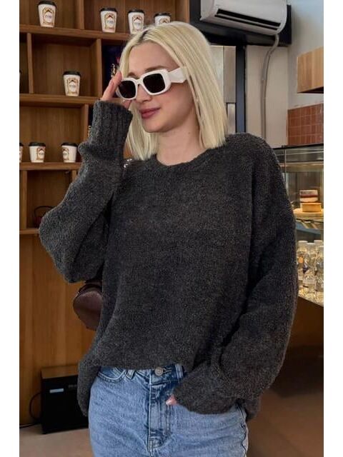 Madmext Antrasit Bisiklet Yaka Kadın Buklet Kazak Mg2480 - S000437741-29666