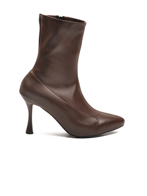 Ayakmod Kahve Kadın Polarlı Fermuarlı İnce Topuklu Bot 2614 Z - S000493046-19413