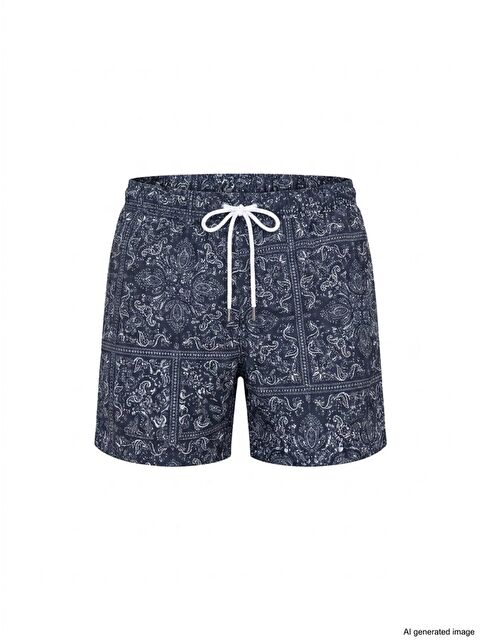 Bonbon Erkek Cepli Ve Astarlı Deniz Şortu Siyah Desenli Bb2366
