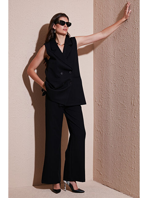 Lela Wide Leg Orta Yüksek Bel Bol Paça Kadın Kumaş Pantolon 6522974 - S000425089-19351