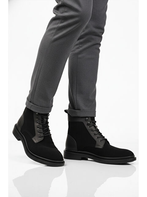 Ayakmod Siyah Süet Hakiki Deri Bağcıklı Erkek Bot Po 2439 M - S000493049-22238