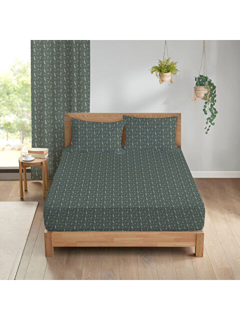Evmila Çiçek Desenli Baskılı 180x200 Çift Kişilik Lastikli Çarşaf Seti Yeşil - S000291103-23173