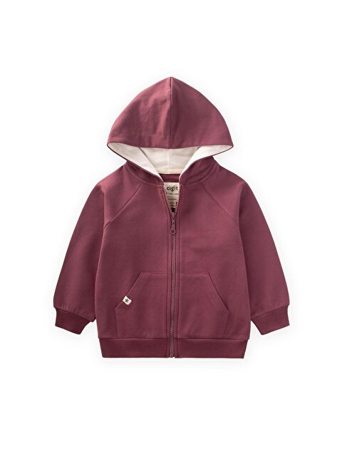 CİGİT Kapüşonlu Fermuarlı Hırka 1-14 Yaş Mürdüm - S000459768-20036