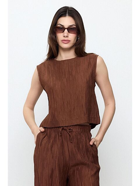 Sherin Kahverengi Fitilli Bluz - S000399168-19413