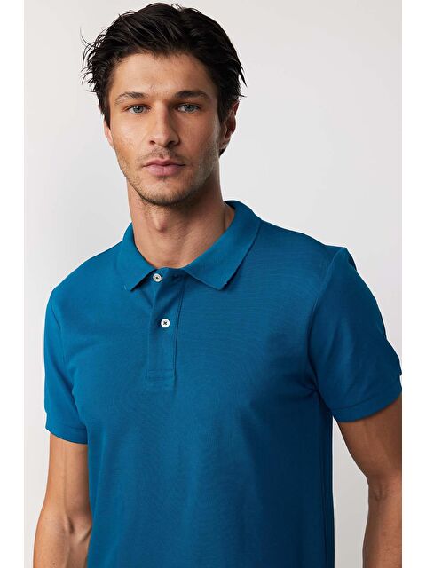 TUDORS Erkek Polo Yaka Slim Fit Düz Pamuk Pike  Tişört