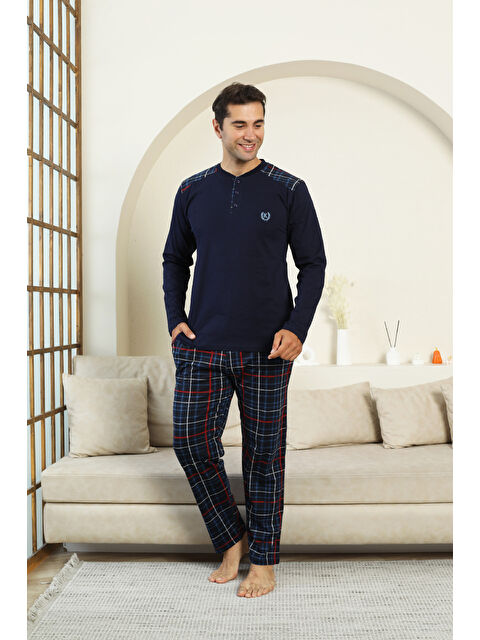 Enisena Erkek %100 İnterlok Pamuk Kumaş Ekose Bloklu Pijama Takımı 12481 - S000492711-29672