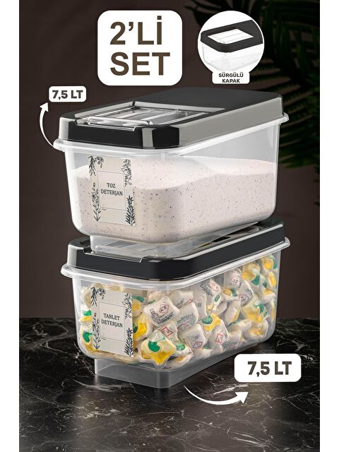 Meleni Home 2li Kayar Kapaklı Tablet Deterjan Saklama Kutusu  Etiketli Deterjan Saklama Kabı Antrasit - S000387463-29666