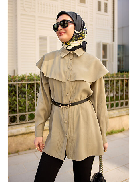 Locco Moda Kadın Süs Dikişli Gömlek Küf Yeşil - S000364073-18194